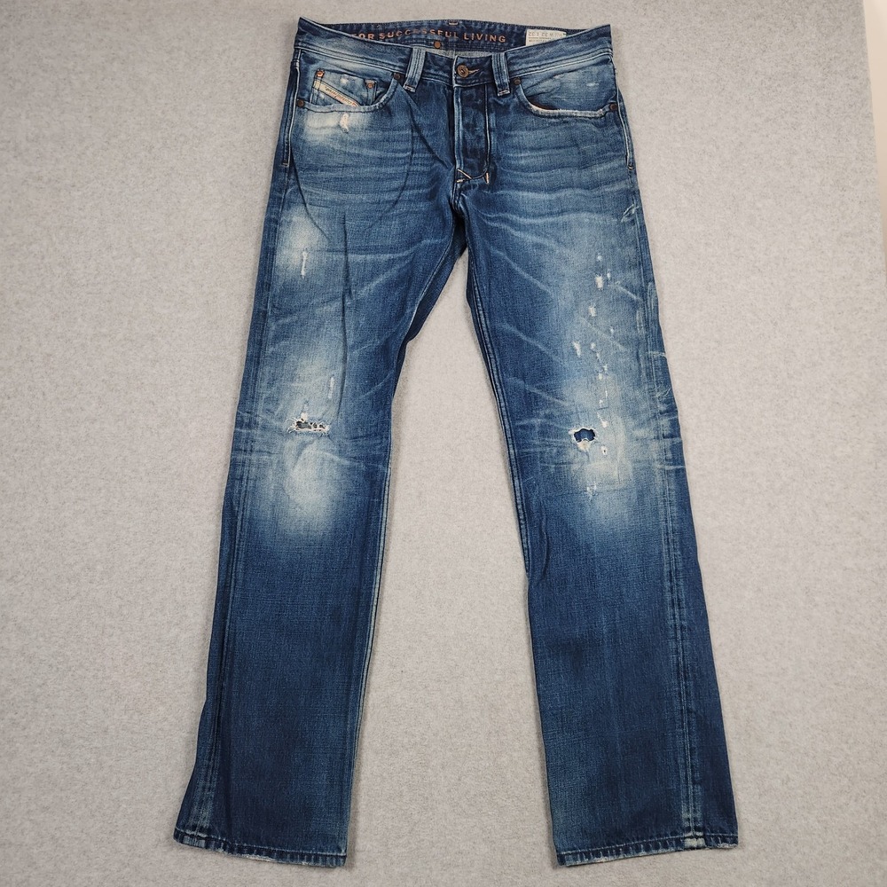 Diesel Jeans Mens 32x32 Blue Denim Larkee Regular Straight 0074Y Distressed